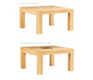 Table BAOBAB carrée avec différents plateaux. Réalisable en 140 x 140 cm avec 2 allonges portefeuille de 55cm.