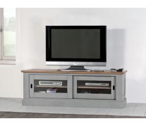 R Meuble TV 2 portes coulissantes vitrées L188 H61 P54cm