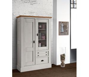 R Vitrine 1 porte vitrée 1 bois 2 tiroirs L112 H176 P45 cm