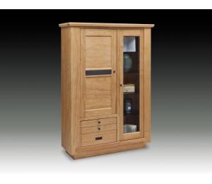 B Vitrine 1 porte vitrée 1 bois 2 tiroirs L117 H171 P45cm