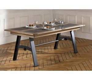 T Table pieds métal ou pieds bois L170x100cm avec 1 allonge portefeuille de 60cm ou L200x100cm avec 1 allonge portefeuille de 93cm