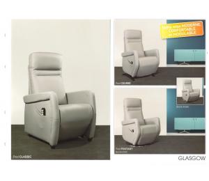 Fauteuils G possibilité de 5 versions de relaxation (Manuel, 1 moteur, 2 moteurs, Releveur 1 moteur ou releveur 2 moteurs) 3 largeurs d'assise, 4 conforts d'assise, 4 piétement au choix.