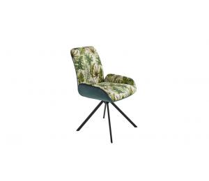 E Chaise pivotante Intérieur tissu feuilles, extérieur velours vert foncé, pieds métal L54 H90 P62cm