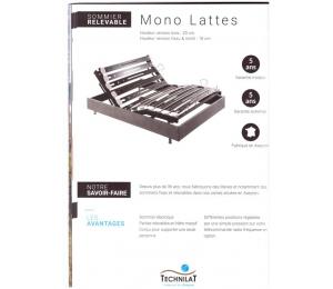 Sommier relevable MONO LATTES Hauteur version bois 20cm ou hauteur version tissu ou simili 18cm