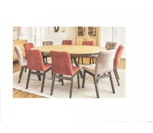 HAU Table ronde Diamètre 125cm, 1 allonge portefeuille de 50cm ou diamètre 150cm, 1 allonge portefeuille de 60cm (Se réalise également en ovale L200x110cm + 1 allonge portefeuille de 100cm)