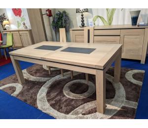 TAL Table en chêne massif 200x100cm avec 4 allonges de 40cm rangées sous le plateau (Dimensions possibles 180/200/220/240 cm + 4 allonges de 40cm rangées sous le plateau)