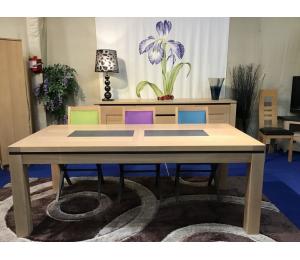 TAL Table en chêne massif 200 x 100cm avec 4 allonges de 40cm rangées sous le plateau (Dimensions possibles 180/200/220/240cm + 4 allonges de 40cm rangées sous le plateau)